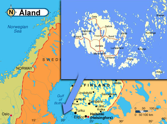 Mapa de Islas Åland y sus matrículas de coches
