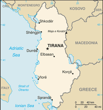 Mapa de Albania y sus matrículas de coches