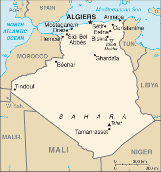 Mapa de Argelia y sus matrículas de coches