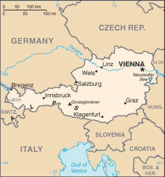 Mapa de Austria y sus matrículas de coches