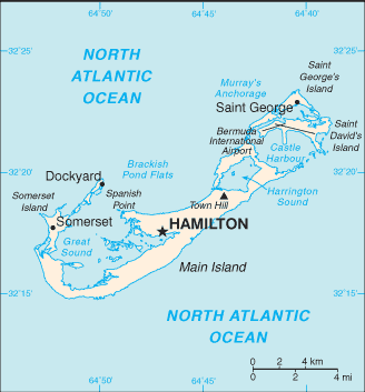 Mapa de Bermudas y sus matrículas de coches