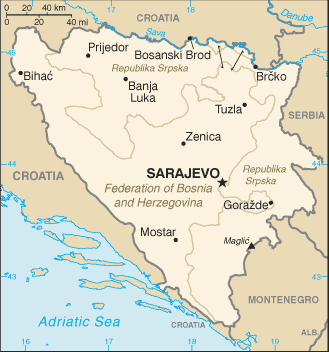 Mapa de Bosnia y Hercegovina y sus matrículas de coches