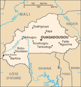 Mapa de Burkina Faso y sus matrículas de coches