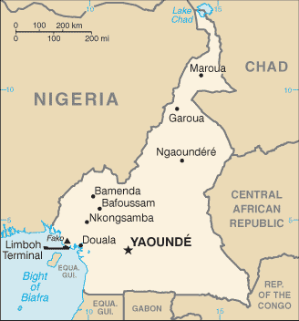 Mapa de Camerún y sus matrículas de coches