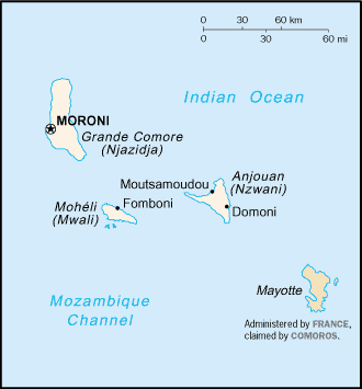 Mapa del territorio actual de Islas Comoros