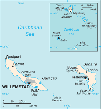 Mapa de Curaçao y sus matrículas de coches