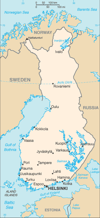 Mapa de Finlandia y sus matrículas de coches