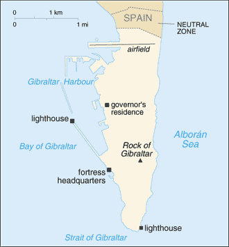 Mapa de Gibraltar y sus matrículas de coches
