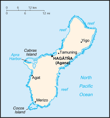 Mapa de Guam y sus matrículas de coches