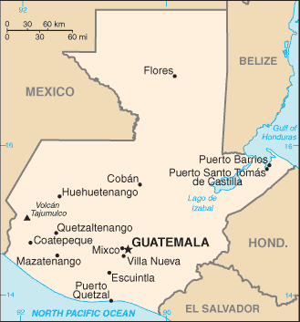 Mapa de Guatemala y sus matrículas de coches