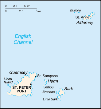 Mapa de Guernsey y sus matrículas de coches