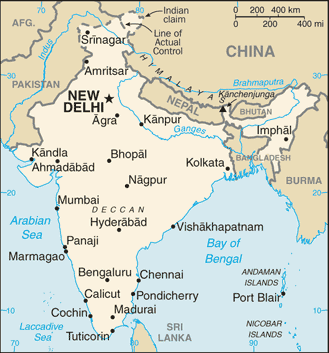 Mapa de India y sus matrículas de coches