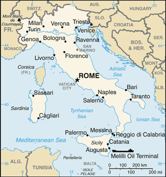 Mapa de Italia y sus matrículas de coches