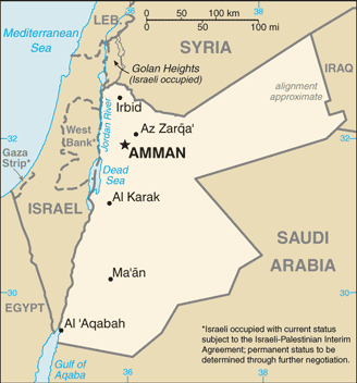 Mapa de Jordania y sus matrículas de coches