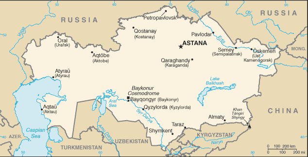 Mapa de Kazajstán y sus matrículas de coches