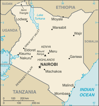 Mapa de Kenia y sus matrículas de coches