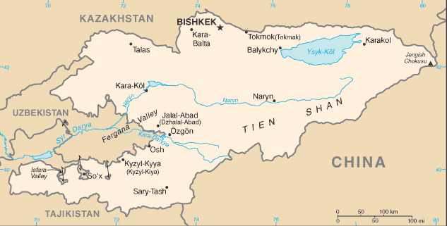 Mapa de Kirguistán en grande
