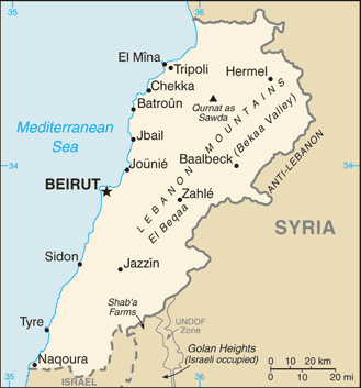 Mapa de Líbano y sus matrículas de coches