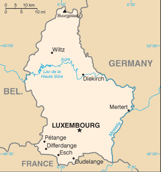 Mapa de Luxemburgo y sus matrículas de coches