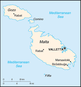 Mapa de Malta y sus matrículas de coches