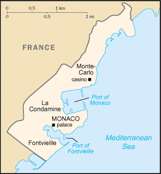 Mapa de Mónaco y sus matrículas de coches