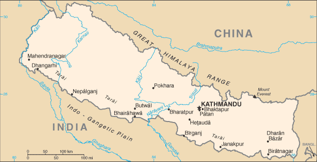Mapa de Nepal en grande