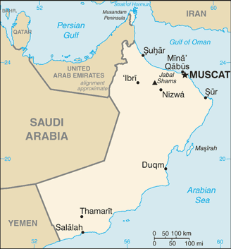 Mapa de Omán y sus matrículas de coches