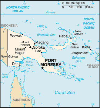 Mapa de Papúa Nueva Guinea y sus matrículas de coches
