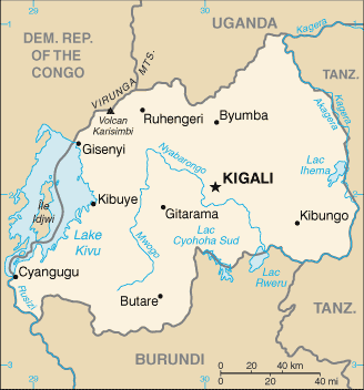 Mapa de Ruanda y sus matrículas de coches