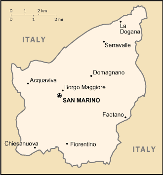 Mapa de San Marino y sus matrículas de coches