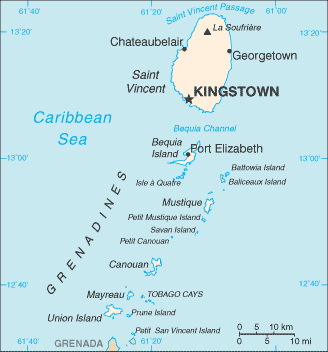 Mapa de San Vicente y las Granadinas en grande
