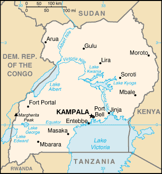 Mapa de Uganda y sus matrículas de coches