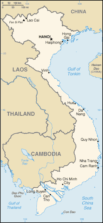 Mapa de Vietnam y sus matrículas de coches