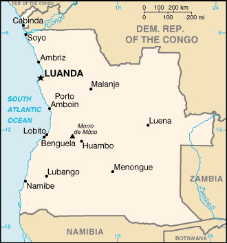 Mapa territorial global de Angola Mapa del territorio actual de Angola