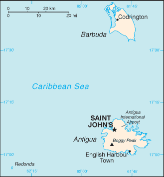 Mapa territorial global de Antigua y Barbuda Mapa del territorio actual de Antigua y Barbuda