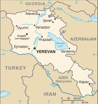 Mapa territorial global de Armenia Mapa del territorio actual de Armenia