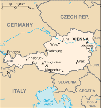 Mapa territorial global de Austria Mapa del territorio actual de Austria