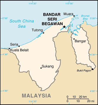 Mapa territorial global de Brunei Mapa del territorio actual de Brunei
