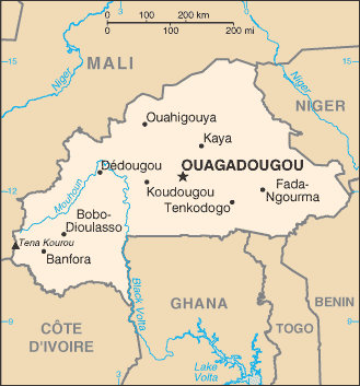 Mapa territorial global de Burkina Faso Mapa del territorio actual de Burkina Faso