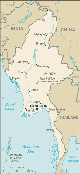 Mapa territorial global de Burma (Byrmania) Mapa del territorio actual de Burma (Byrmania)