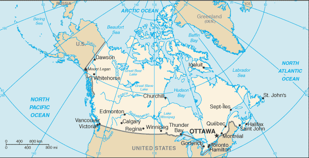 Mapa territorial global de Canadá Mapa del territorio actual de Canadá