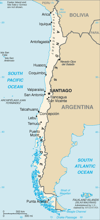 Mapa territorial global de Chile Mapa del territorio actual de Chile