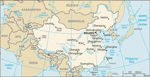 Mapa territorial global de China Mapa del territorio actual de China