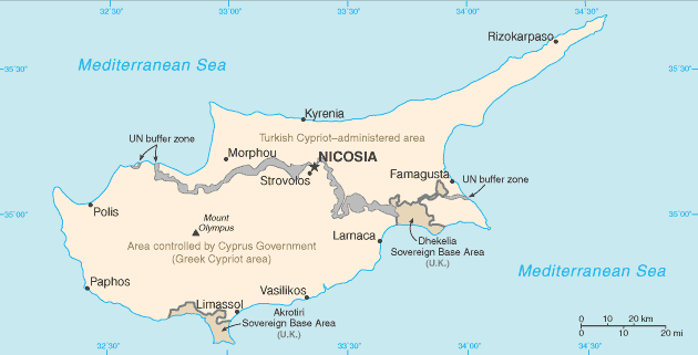 Mapa territorial global de Chipre Mapa del territorio actual de Chipre