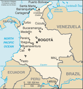 Mapa territorial global de Colombia Mapa del territorio actual de Colombia