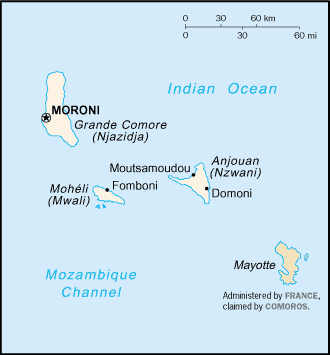 Mapa territorial global de Islas Comoros Mapa del territorio actual de Islas Comoros