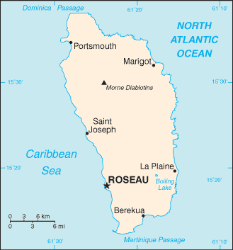 Mapa territorial global de Dominica Mapa del territorio actual de Dominica