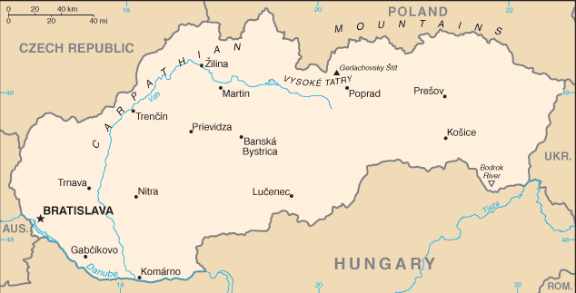 Mapa territorial global de Eslovaquia Mapa del territorio actual de Eslovaquia