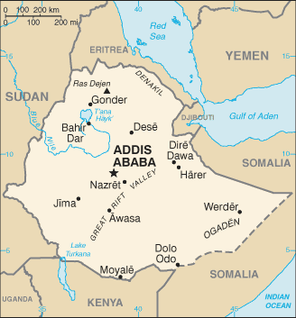Mapa territorial global de Ethiopia Mapa del territorio actual de Ethiopia