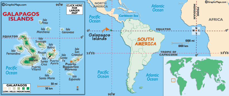 Mapa territorial global de Islas Galápago Mapa del territorio actual de Islas Galápago
